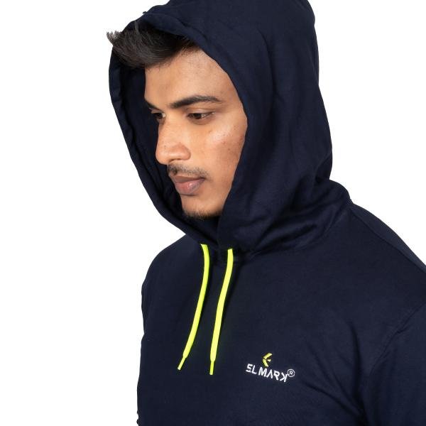 Men’s Navy Blue Casual Hoodie with Neon Drawstring