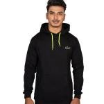 Men’s Solid Black Casual Hoodie with Neon Contrast Drawstring