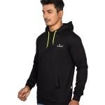 Men’s Solid Black Casual Hoodie with Neon Contrast Drawstring