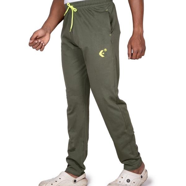 Men’s Olive Green Track Pants with Neon Drawstring – Slim Fit Active Wear
