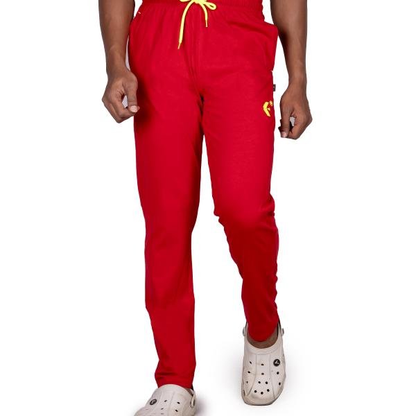 Men’s Red Track Pants with Neon Drawstring – Slim Fit Active Wear