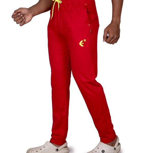 Men’s Red Track Pants with Neon Drawstring – Slim Fit Active Wear