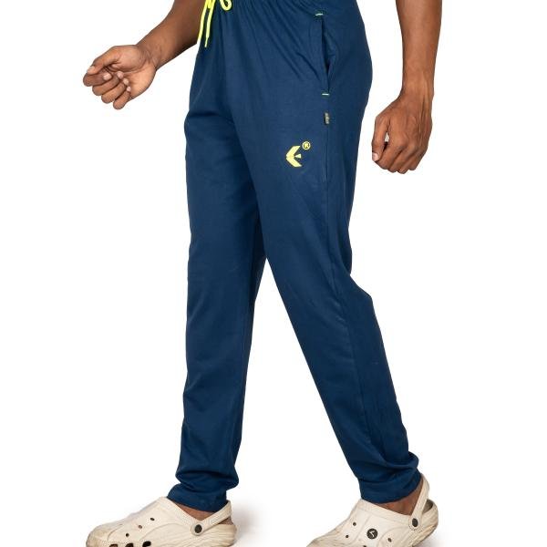 Men’s Navy Blue Track Pants with Neon Drawstring – Slim Fit Active Wear