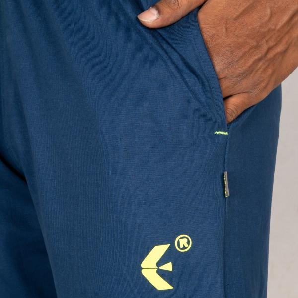 Men’s Navy Blue Track Pants with Neon Drawstring – Slim Fit Active Wear