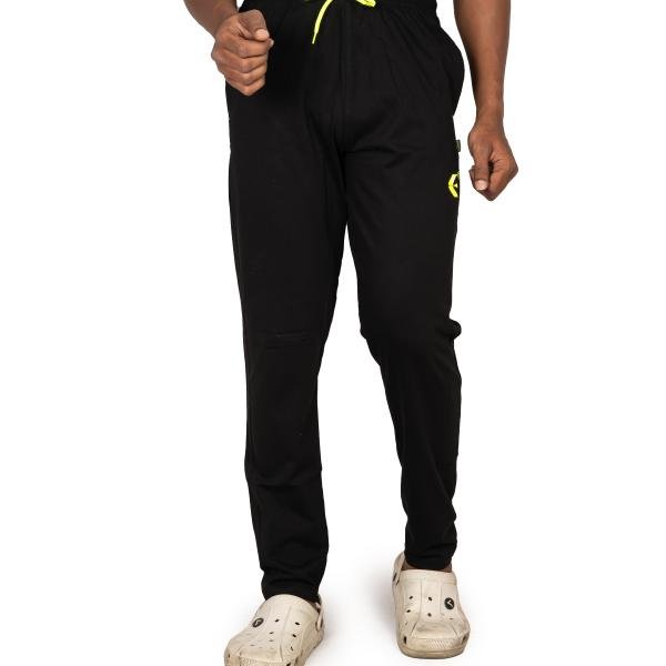 Men’s Classic Black Track Pants with Neon Drawstring – Slim Fit Active Wear