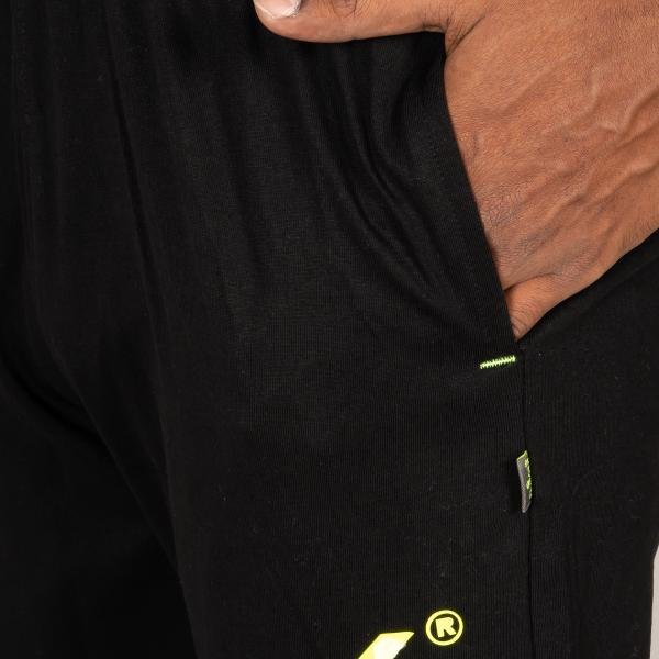 Men’s Classic Black Track Pants with Neon Drawstring – Slim Fit Active Wear