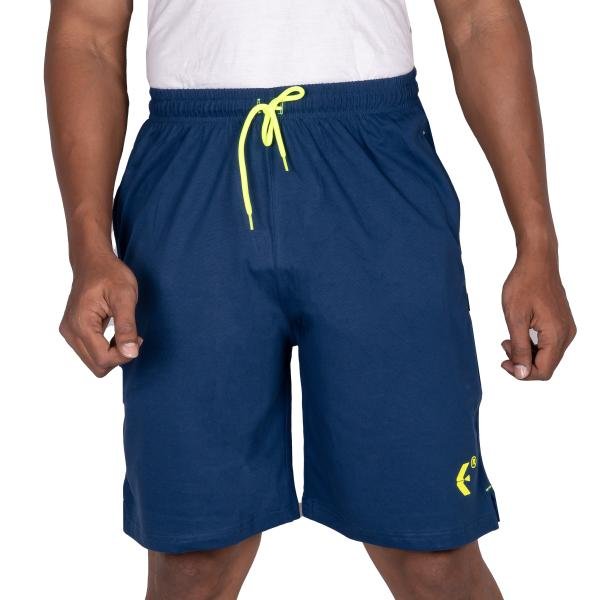 Men’s Navy Blue Athletic Shorts with Neon Drawstring – Performance Regular Fit