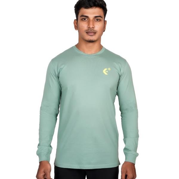 Men’s Sage Green Full Sleeve T-Shirt – Slim Fit Casual Crew Neck