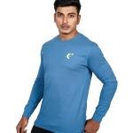 Men’s Steel Blue Full Sleeve T-Shirt – Slim Fit Crew Neck Casual Wear