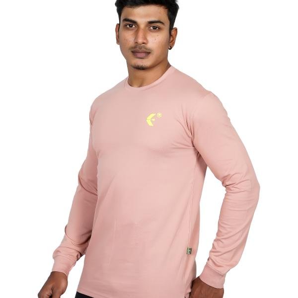 Men’s Dusty Pink Full Sleeve T-Shirt – Slim Fit Crew Neck Casual Wear