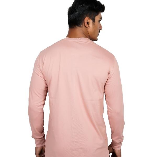 Men’s Dusty Pink Full Sleeve T-Shirt – Slim Fit Crew Neck Casual Wear