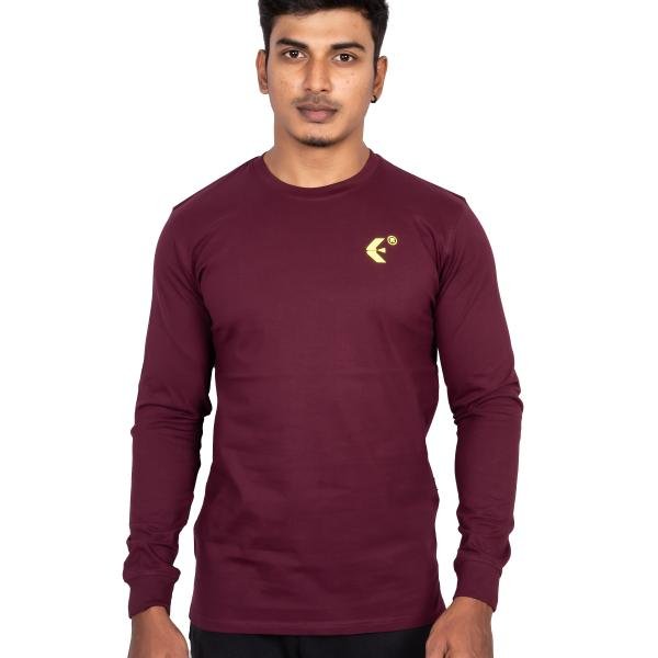 Men’s Maroon Full Sleeve T-Shirt – Slim Fit Crew Neck Casual Essential