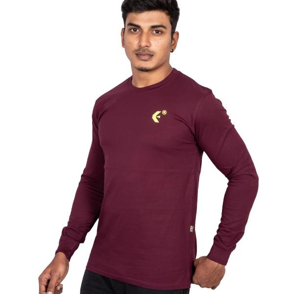 Men’s Maroon Full Sleeve T-Shirt – Slim Fit Crew Neck Casual Essential