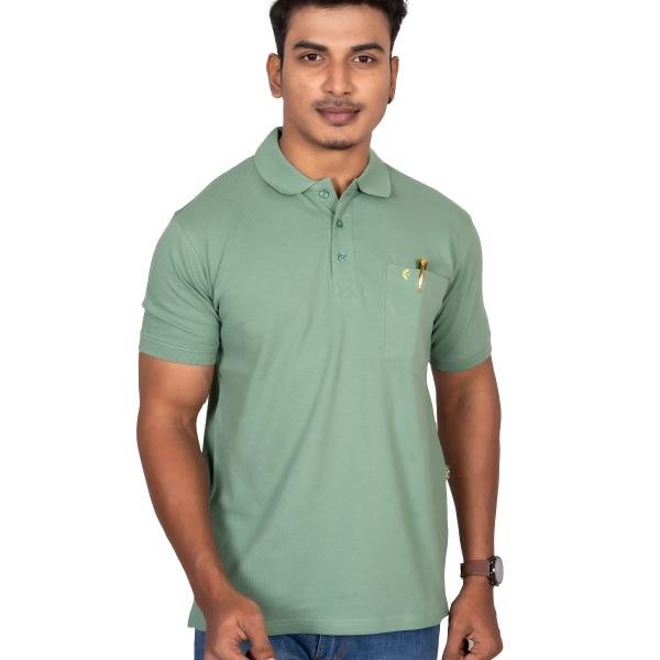 Men’s Sage Green Cotton Polo T-Shirt with Chest Pocket – Slim Fit Casual Wear